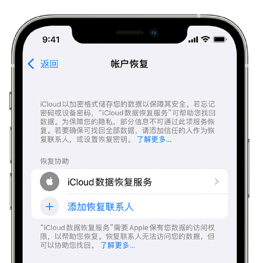 沙湖原种场苹果手机维修分享在 iPhone 上设置帐户恢复联系人的方法 